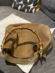 Gucci Olive Suede/Leather Hobo Bag with Bambo Handle