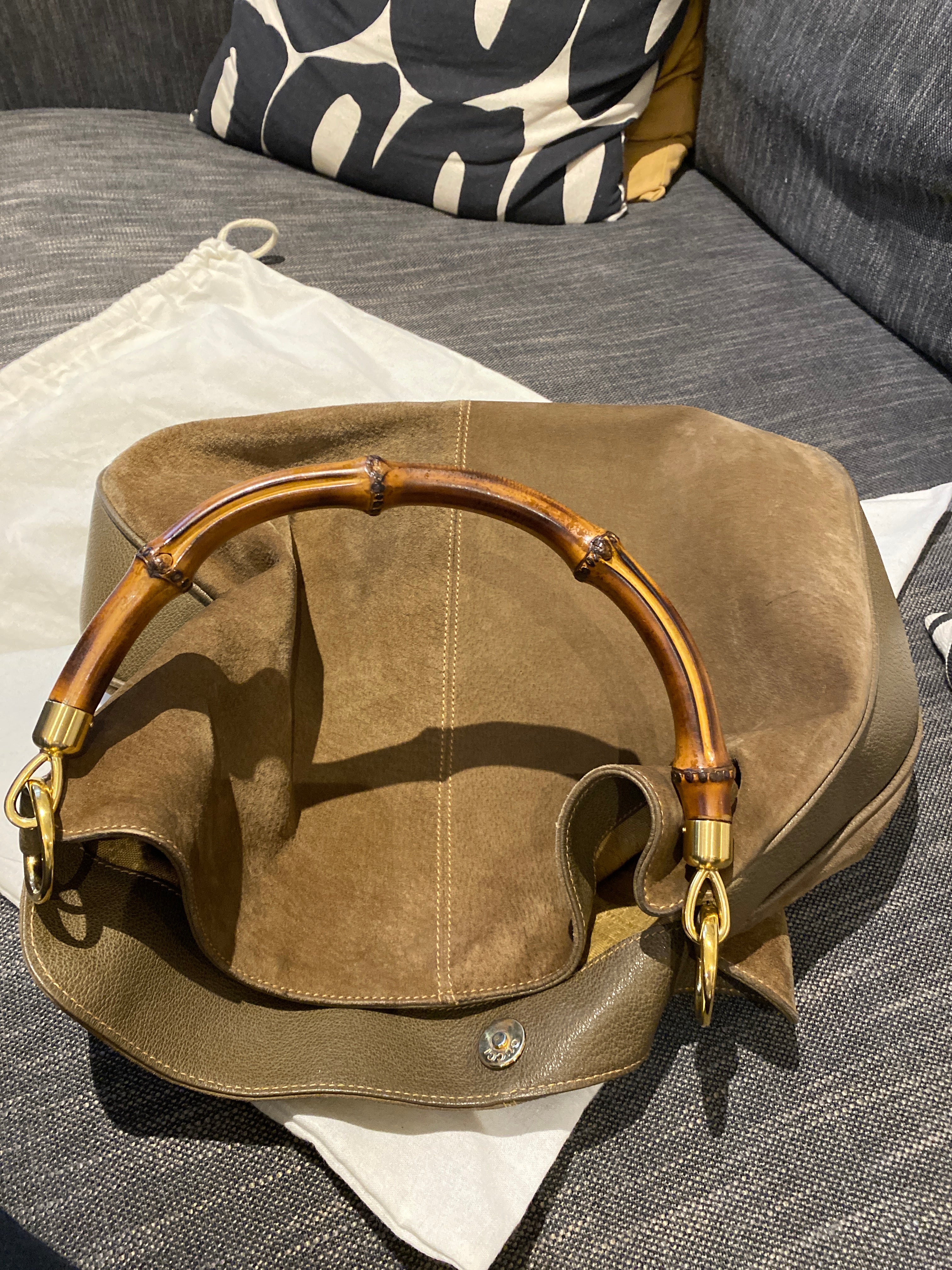 Gucci Olive Suede/Leather Hobo Bag with Bambo Handle