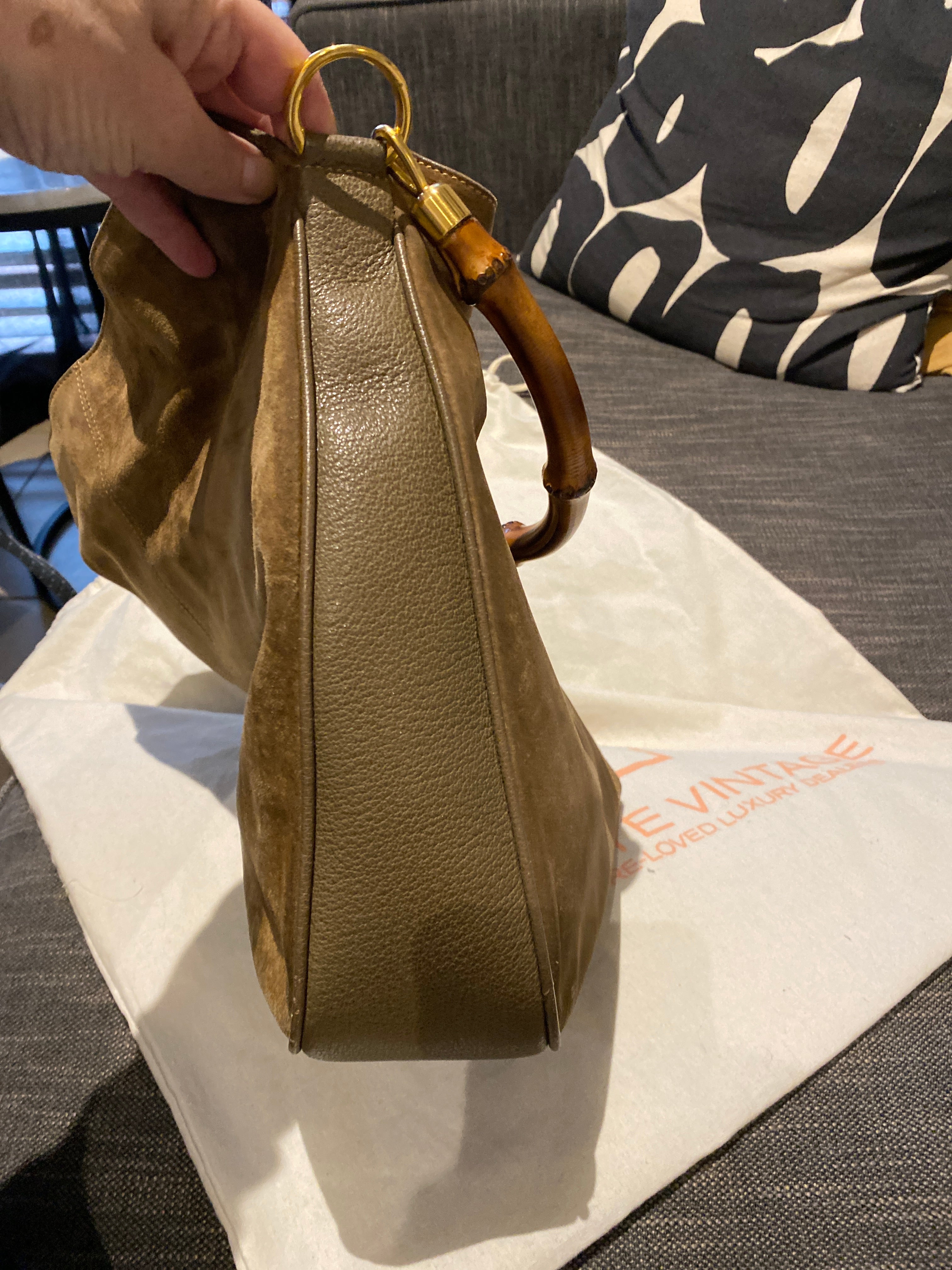 Gucci Olive Suede/Leather Hobo Bag with Bambo Handle