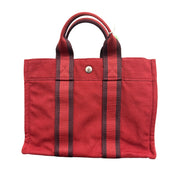 Hermès | Fourre-Tout Tote – Red Canvas & Burgundy Stripes Small (Good Condition)