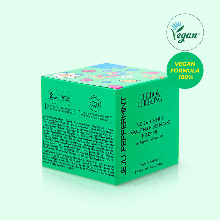 CHOROK CHORONG VEGAN HERB EXFOLIATING & SEBUM CARE JEJU PEPPERMINT TONER PAD (280ml+70pads)