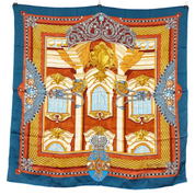 Cartier | Must de Cartier Silk Scarf | Palace Architecture & Jeweled Tiara Print | Teal & Gold (90cm)