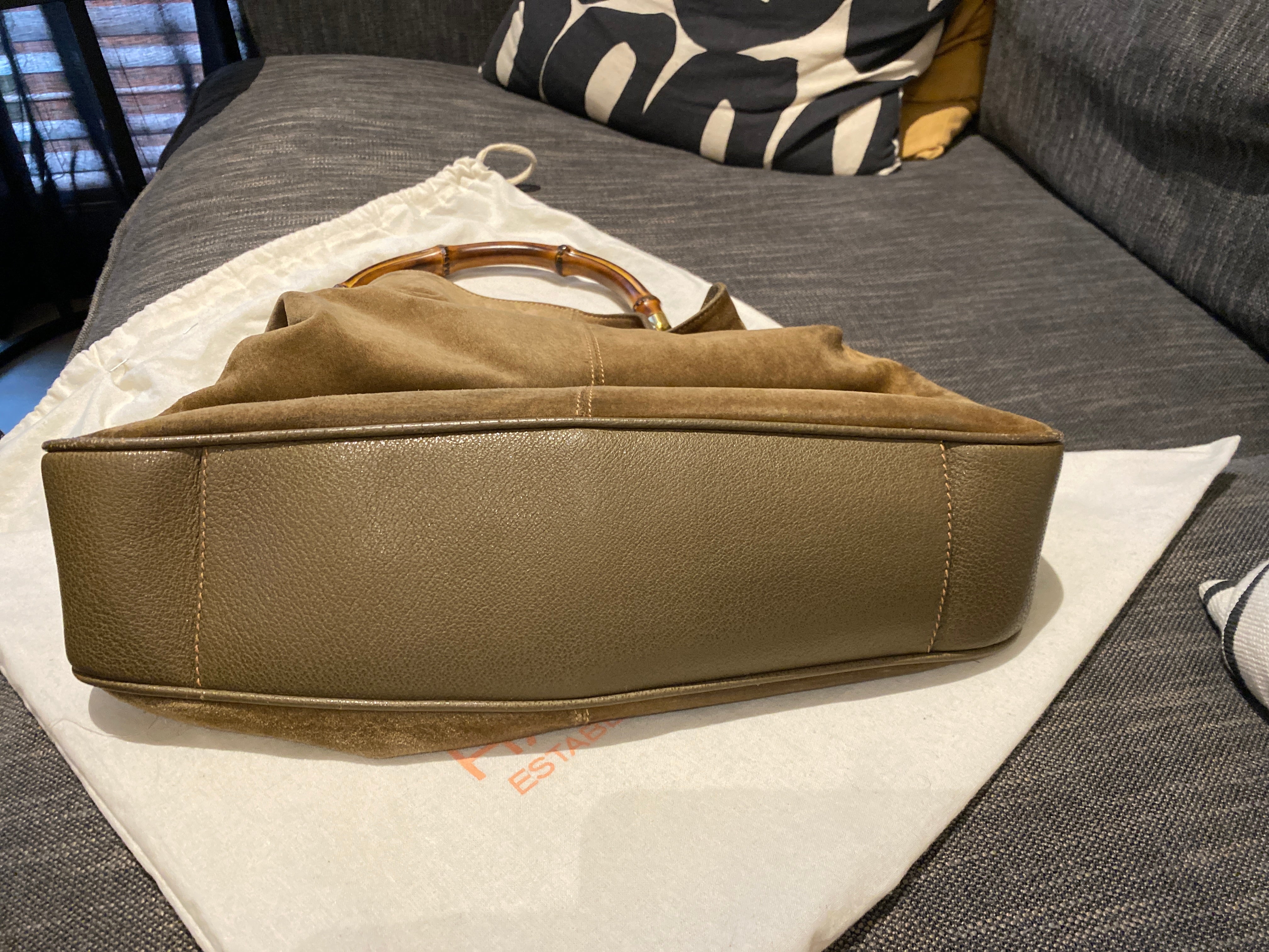Gucci Olive Suede/Leather Hobo Bag with Bambo Handle