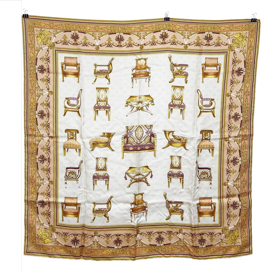 Gucci | Silk Scarf | Neoclassical Furniture Print | Ivory & Gold (85cm)
