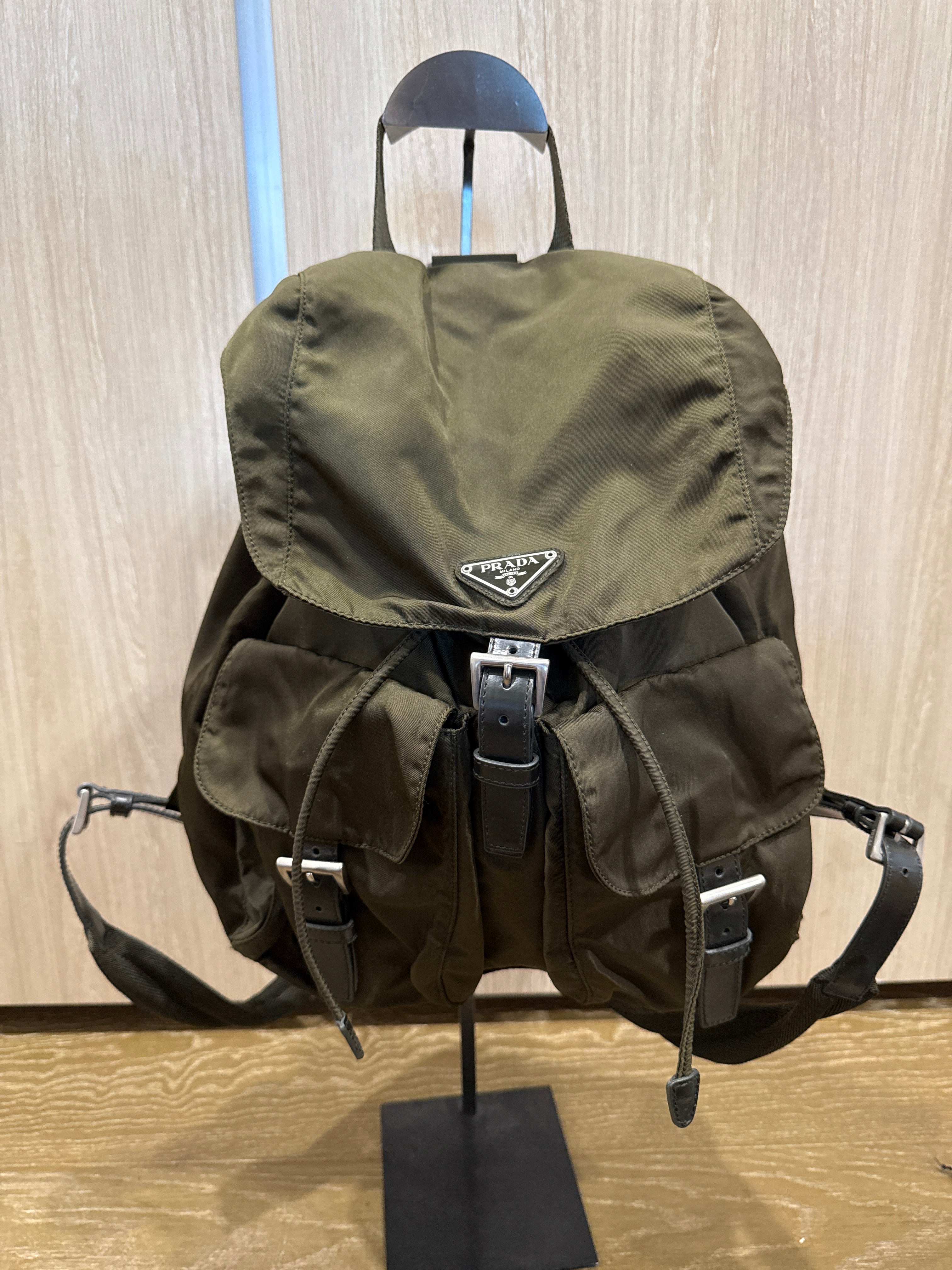 Prada Olive re-edition nylon backpack