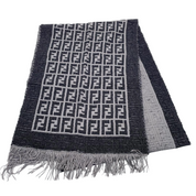 Fendi | Zucca Monogram Wool Scarf | Black & Grey | Fringed Edge