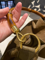 Gucci Olive Suede/Leather Hobo Bag with Bambo Handle