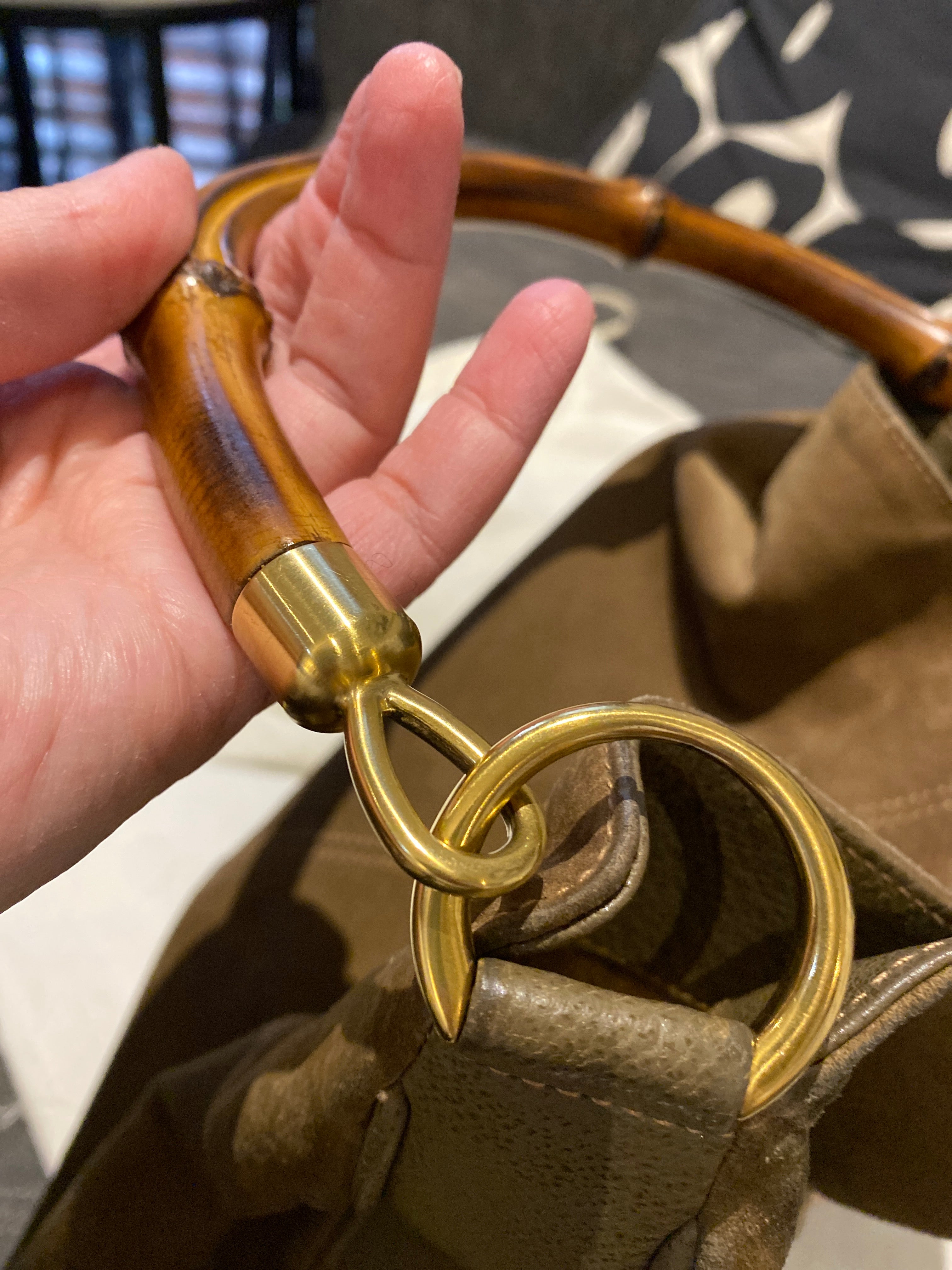 Gucci Olive Suede/Leather Hobo Bag with Bambo Handle