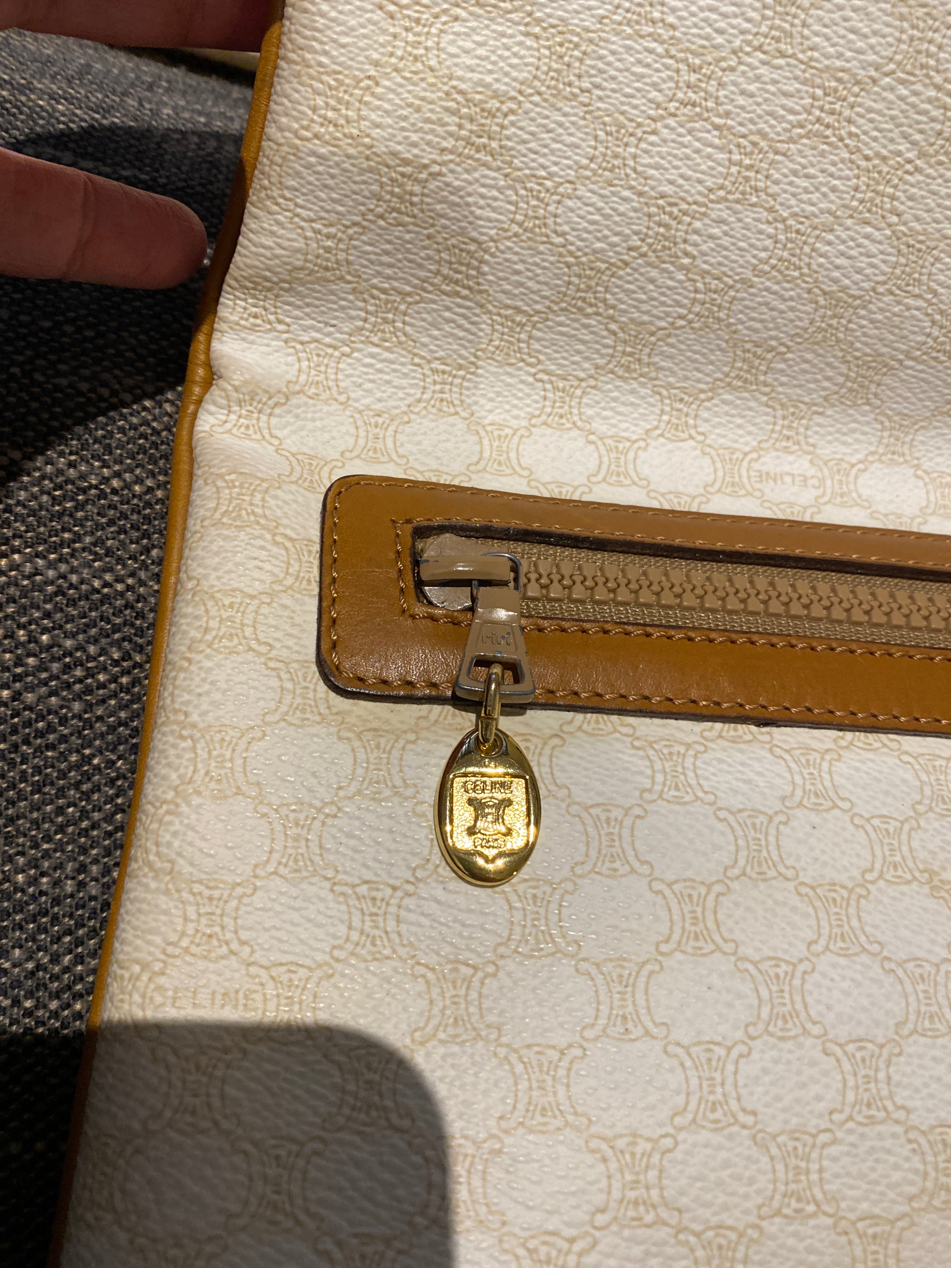 Celine White Macadam Leather large Clutch