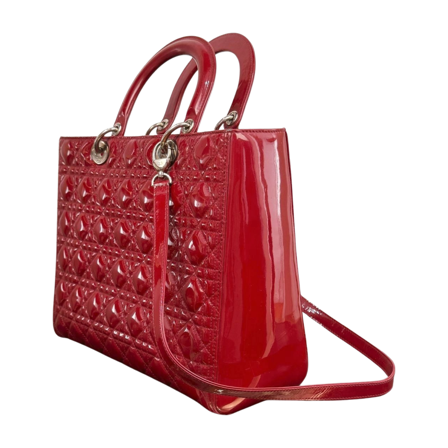 Dior | Lady Dior Large - Scarlet Red Patent Leather (Excellent Condition) - CONS