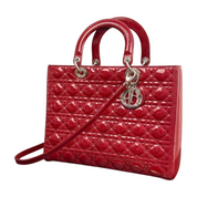 Dior | Lady Dior Large - Scarlet Red Patent Leather (Excellent Condition) - CONS