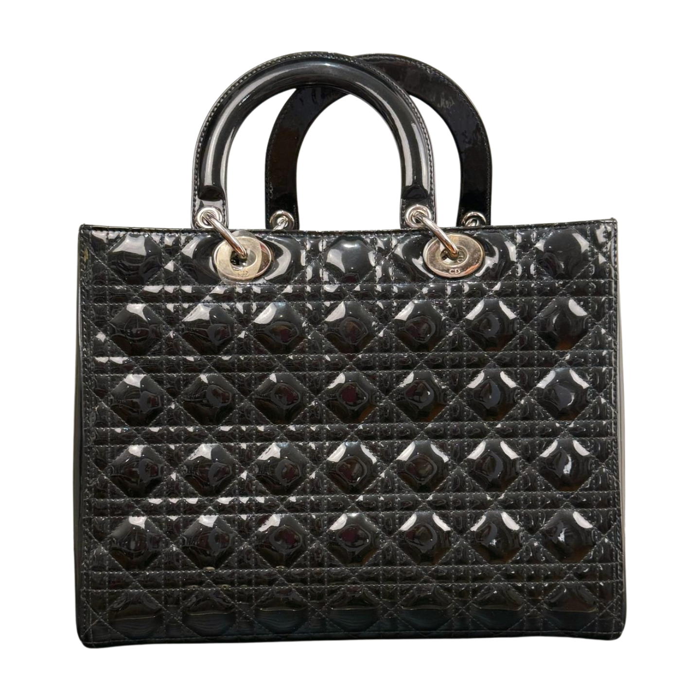 Dior | Lady Dior Large - Black Patent Leather (Excellent Condition) - CONS