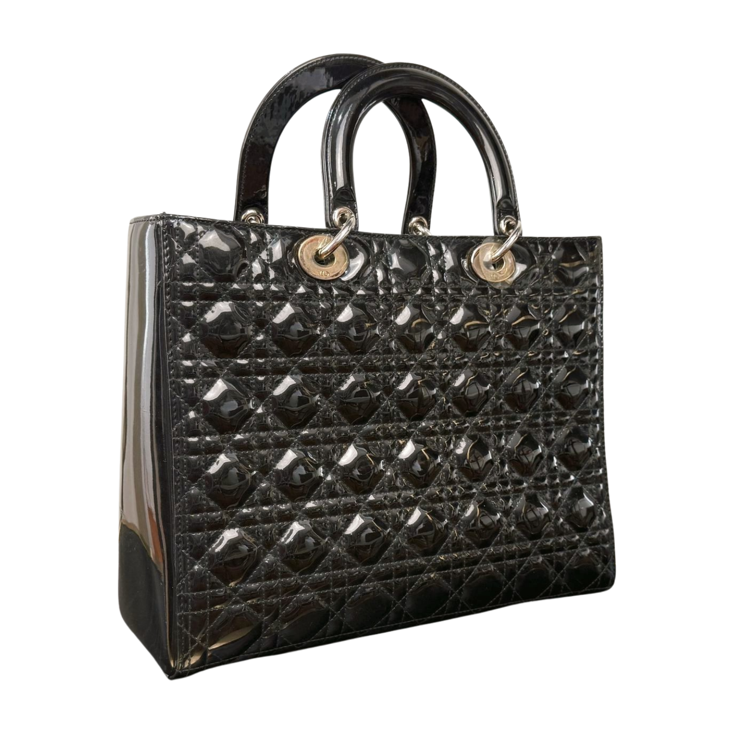 Dior | Lady Dior Large - Black Patent Leather (Excellent Condition) - CONS