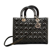 Dior | Lady Dior Large - Black Patent Leather (Excellent Condition) - CONS