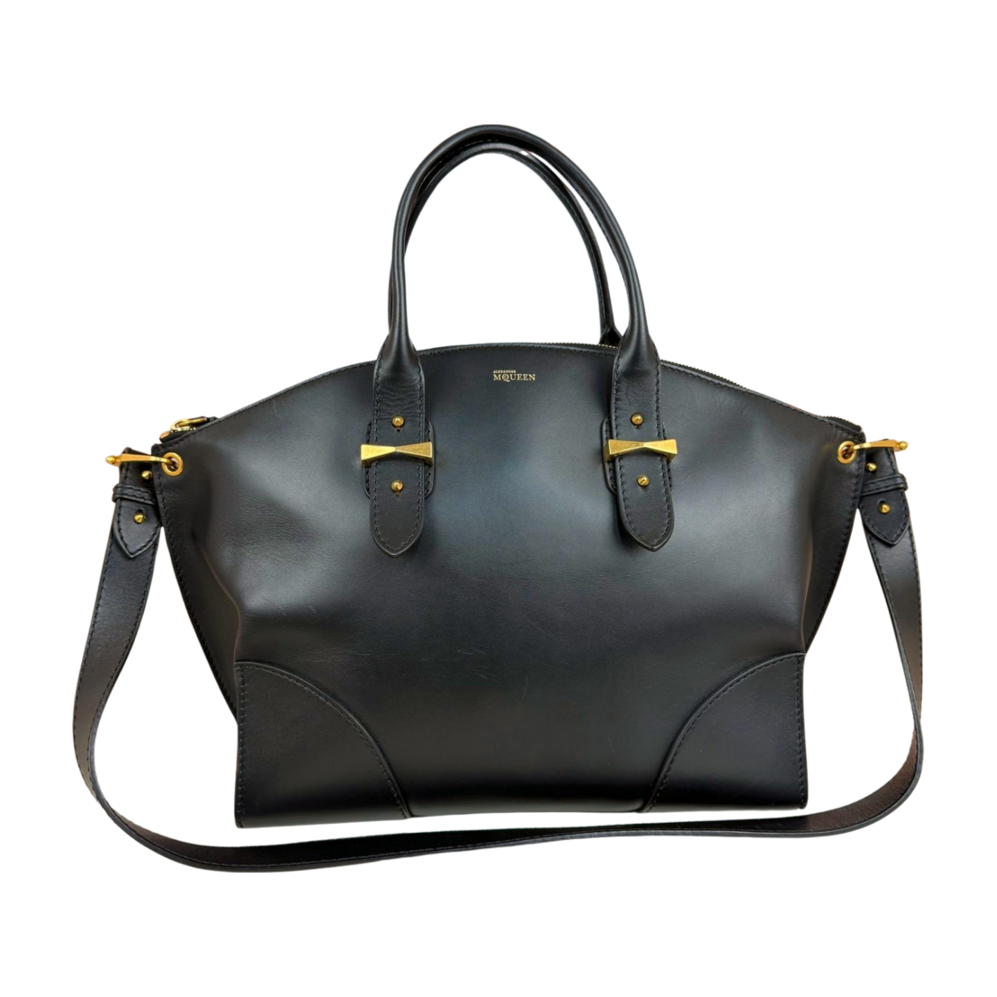 Alexander McQueen | Black Leather Zip Tote With Strap (Excellent Condition)