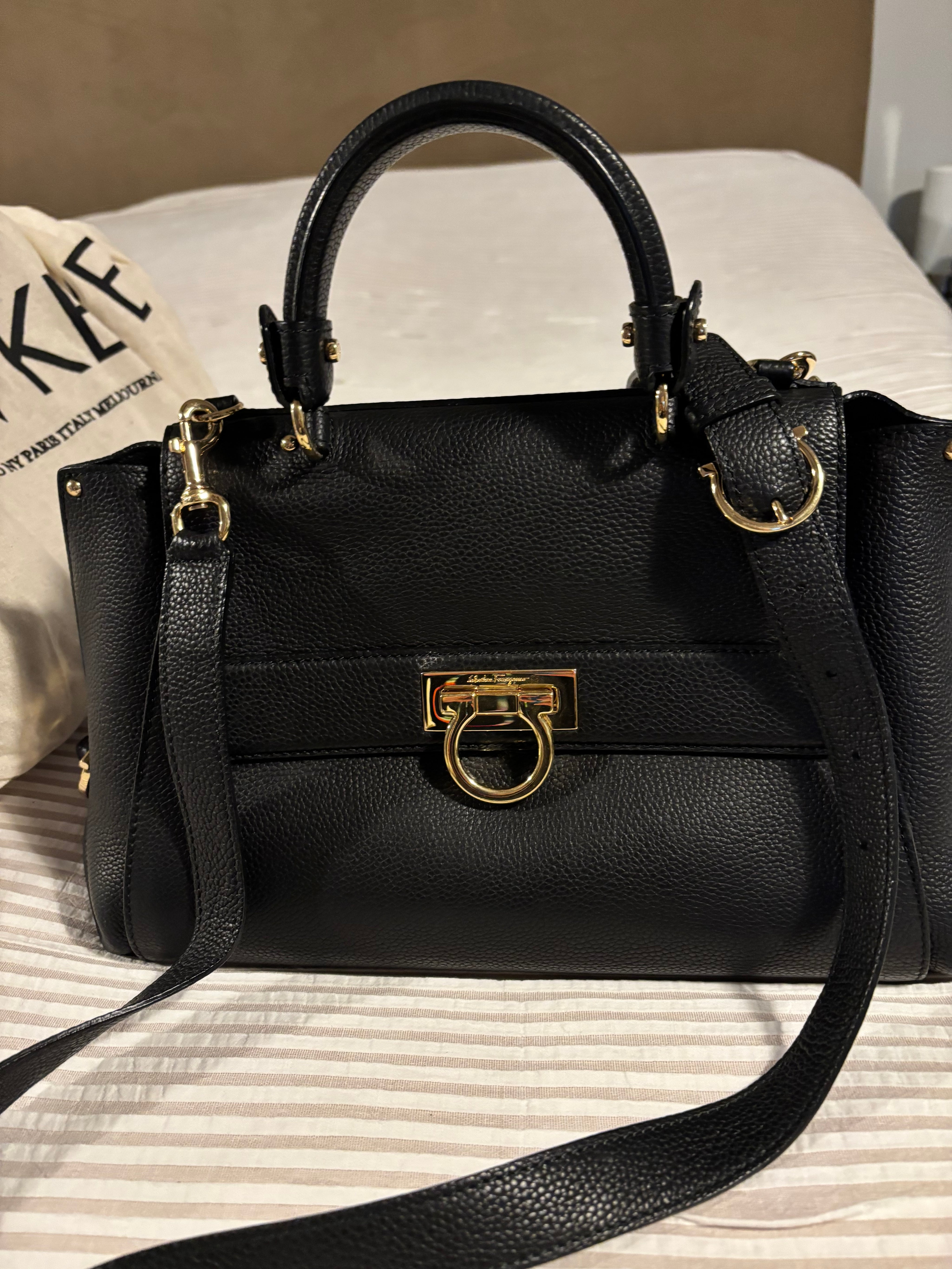 Black feragamo cross body bag