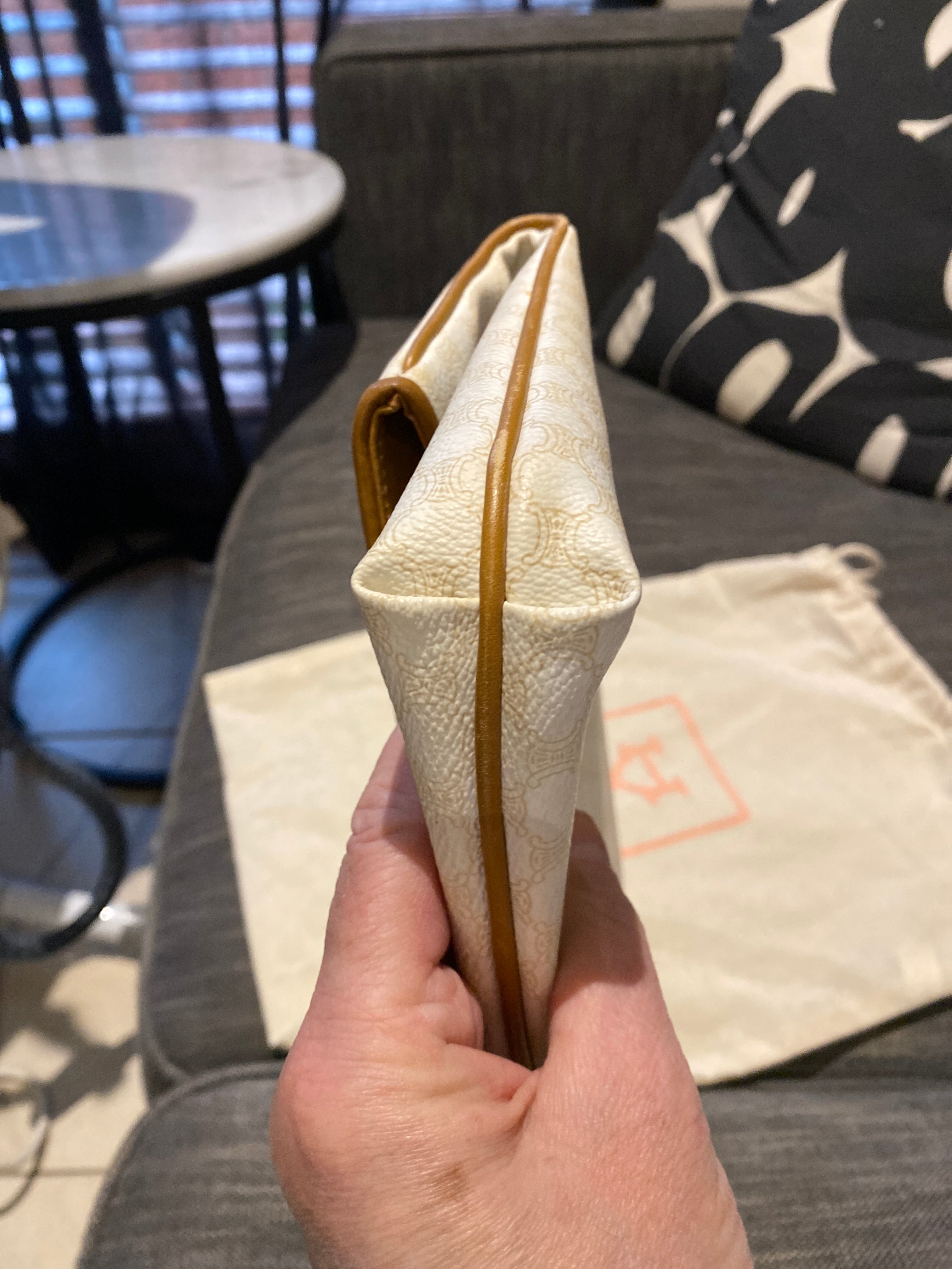 Celine White Macadam Leather large Clutch